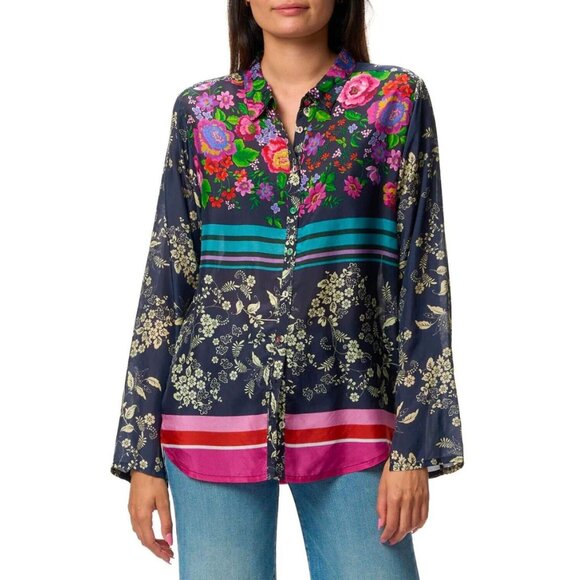 Johnny Was Tops - $349 NWD Johnny Was Silk Floral Long Sleeves Blouse Size S